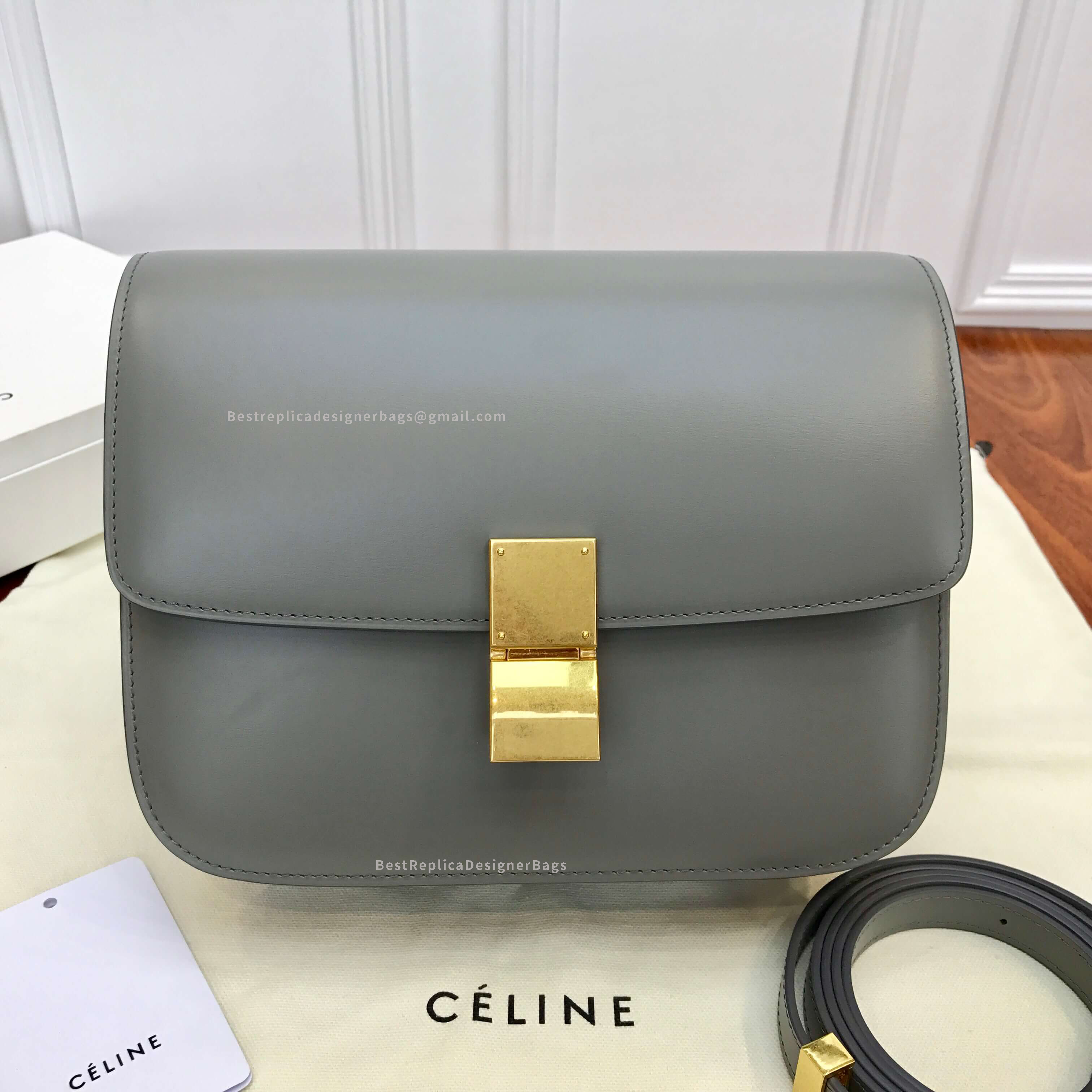 Celine Medium Classic Box Bag Grey Calfskin